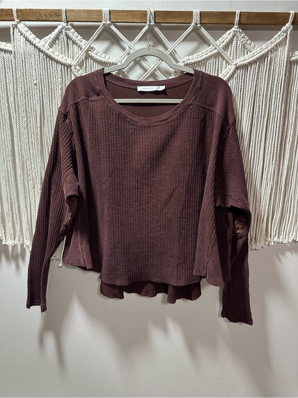 Altar'd State Wine Waffle-Knit Long Sleeve Top